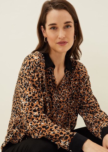 Phase Eight Kaelie Leopard Twist Front Shirts Black/Multicolor Australia | MD6589127